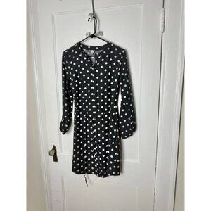 Merona Shirt Dress Women's XS Black White Polka Dot Long Sleeve Short Twee
